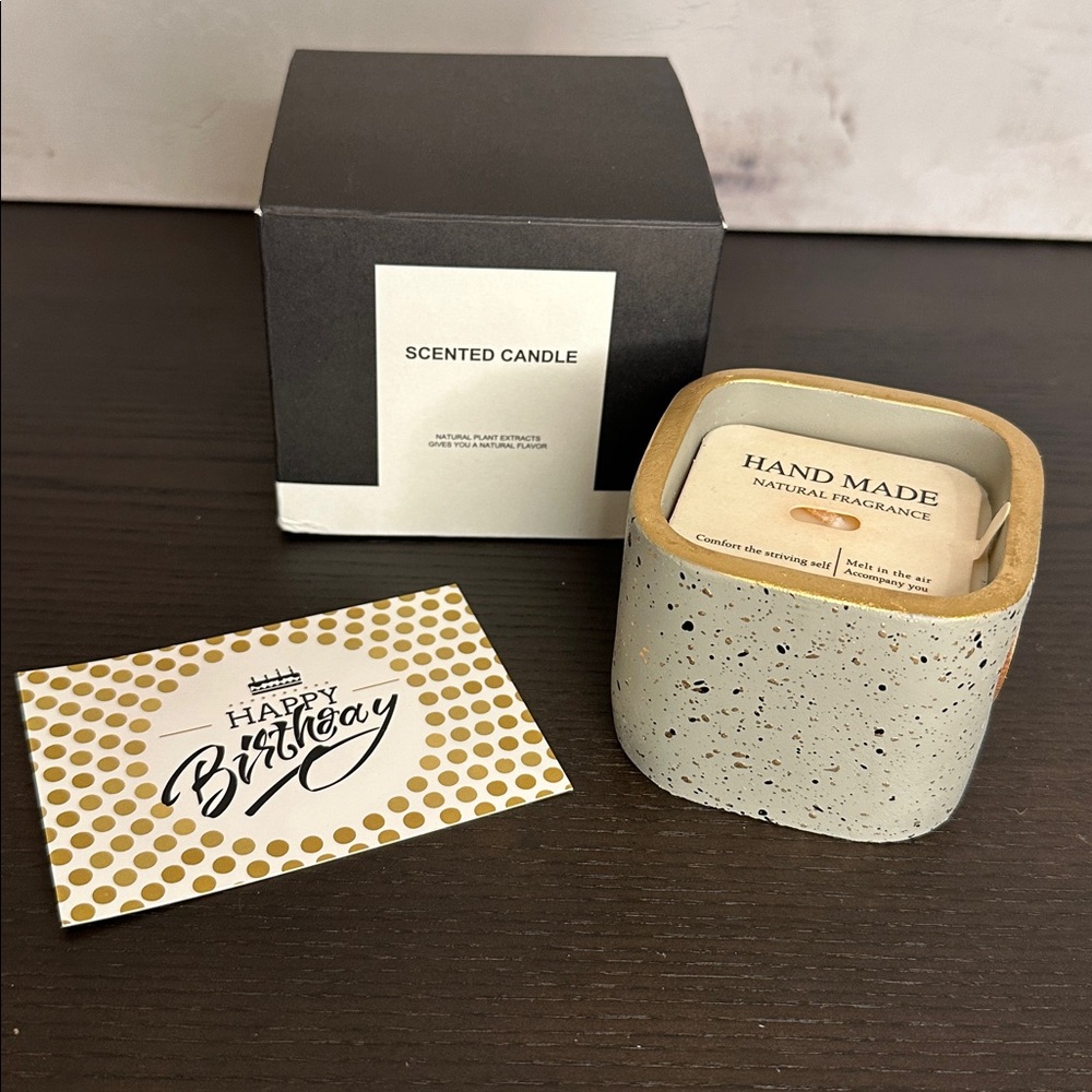 NEW Eco Friendly Scented Candle Boxed Happy Birthday Gift Granite Look Container